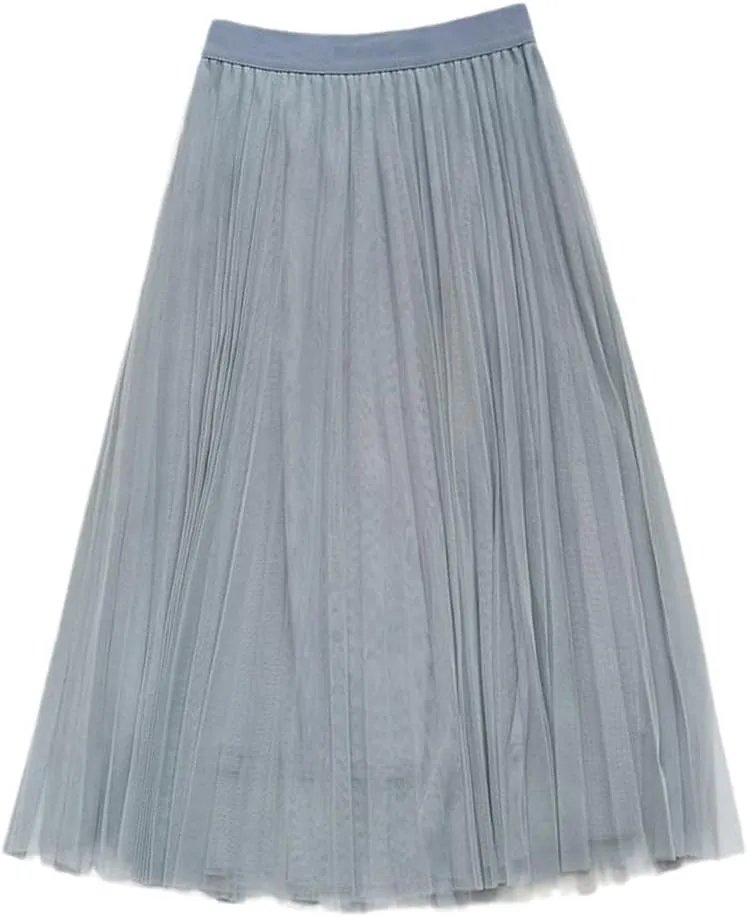 Women Tulle Pleated Skirt, High Waist Mesh Midi Skirt, Black White Pink Sweet Fairy Skirts