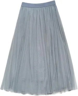 Women Tulle Pleated Skirt, High Waist Mesh Midi Skirt, Black White Pink Sweet Fairy Skirts