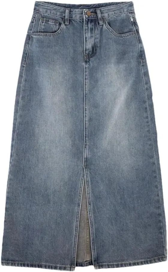 Women Version Retro High-Waisted Split Denim Jeans Skirt Loose Thin Long A-Line Bag Hip Skirt Jeans