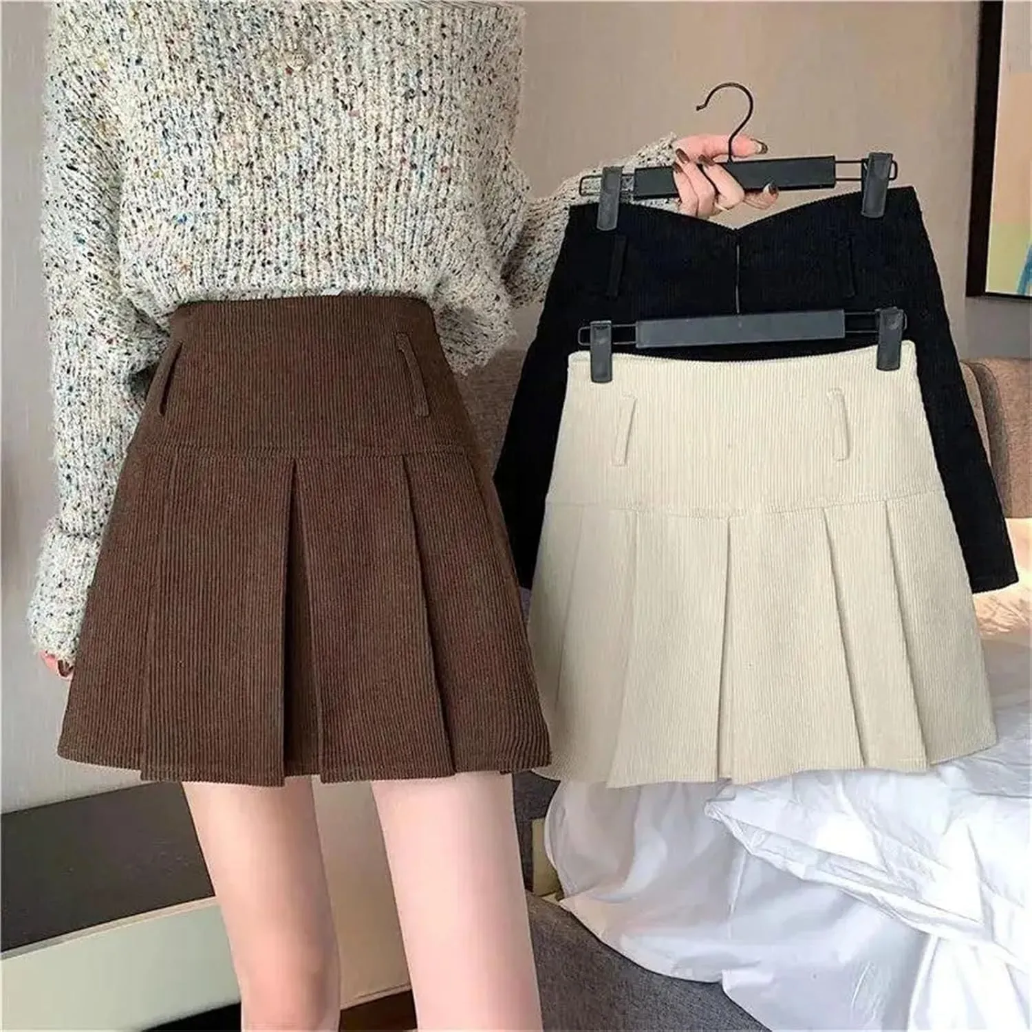Women Vintage Pleated Skirt Fashion Casual High Waist A-Line Skirts Bodycon Mini Holiday Skirts