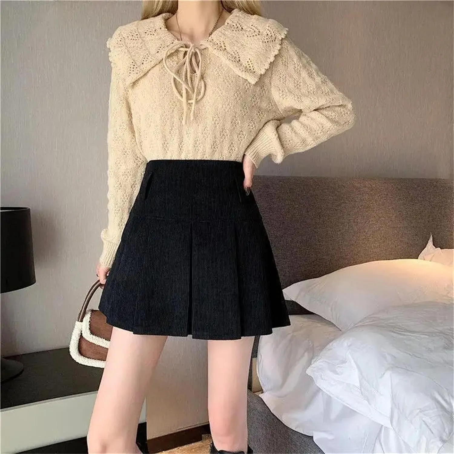 Women Vintage Pleated Skirt Fashion Casual High Waist A-Line Skirts Bodycon Mini Holiday Skirts