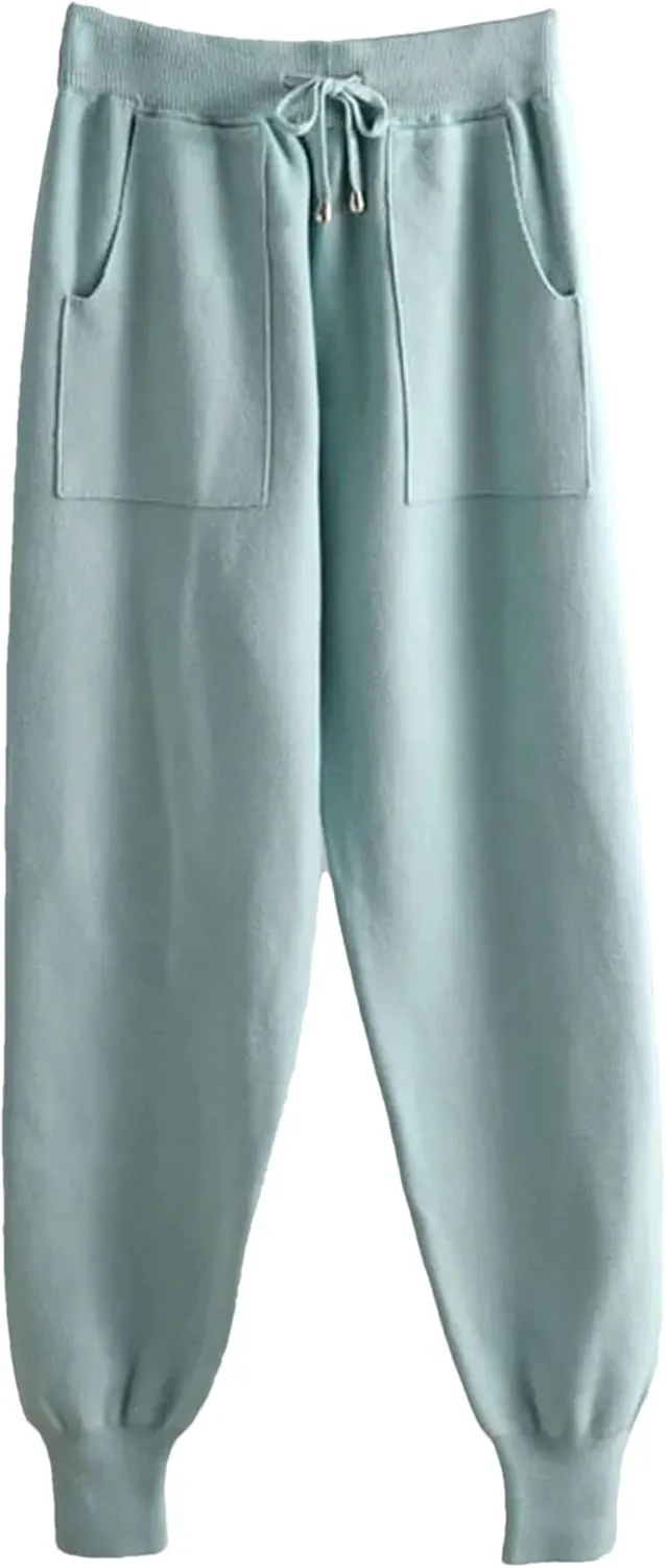 Women Waist Drawstring Thick Knitted Harem Pants Autumn Winter Sport Sweater Loose Trousers