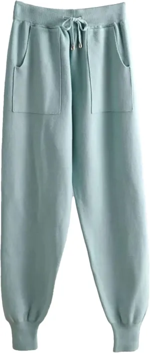 Women Waist Drawstring Thick Knitted Harem Pants Autumn Winter Sport Sweater Loose Trousers