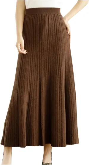 Women Winter Wool Skirt Long Pleated Skirt Merino Wool Knitwear Grace Soft Korean Style Skirt