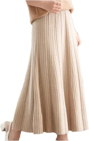 Women Winter Wool Skirt Long Pleated Skirt Merino Wool Knitwear Grace Soft Korean Style Skirt