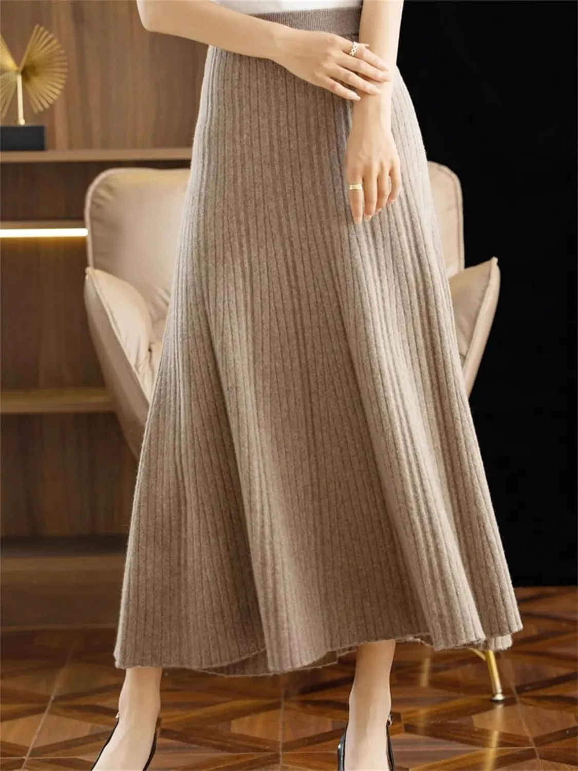 Women Winter Wool Skirt Long Pleated Skirt Merino Wool Knitwear Grace Soft Korean Style Skirt