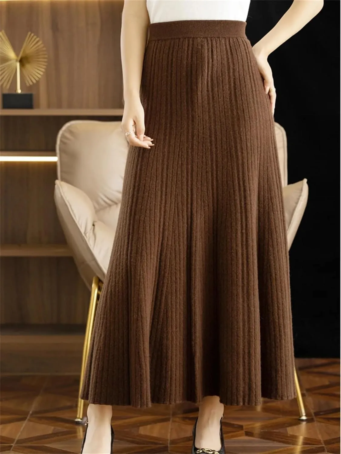 Women Winter Wool Skirt Long Pleated Skirt Merino Wool Knitwear Grace Soft Korean Style Skirt
