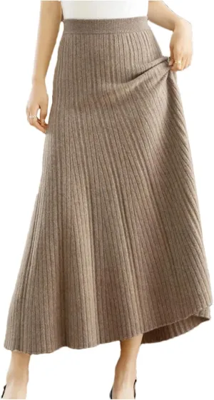 Women Winter Wool Skirt Long Pleated Skirt Merino Wool Knitwear Grace Soft Korean Style Skirt