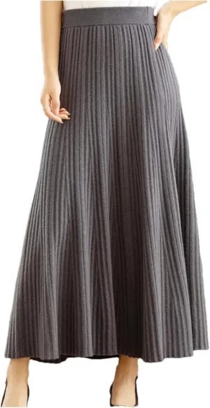Women Winter Wool Skirt Long Pleated Skirt Merino Wool Knitwear Grace Soft Korean Style Skirt