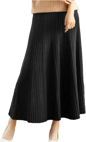 Women Winter Wool Skirt Long Pleated Skirt Merino Wool Knitwear Grace Soft Korean Style Skirt