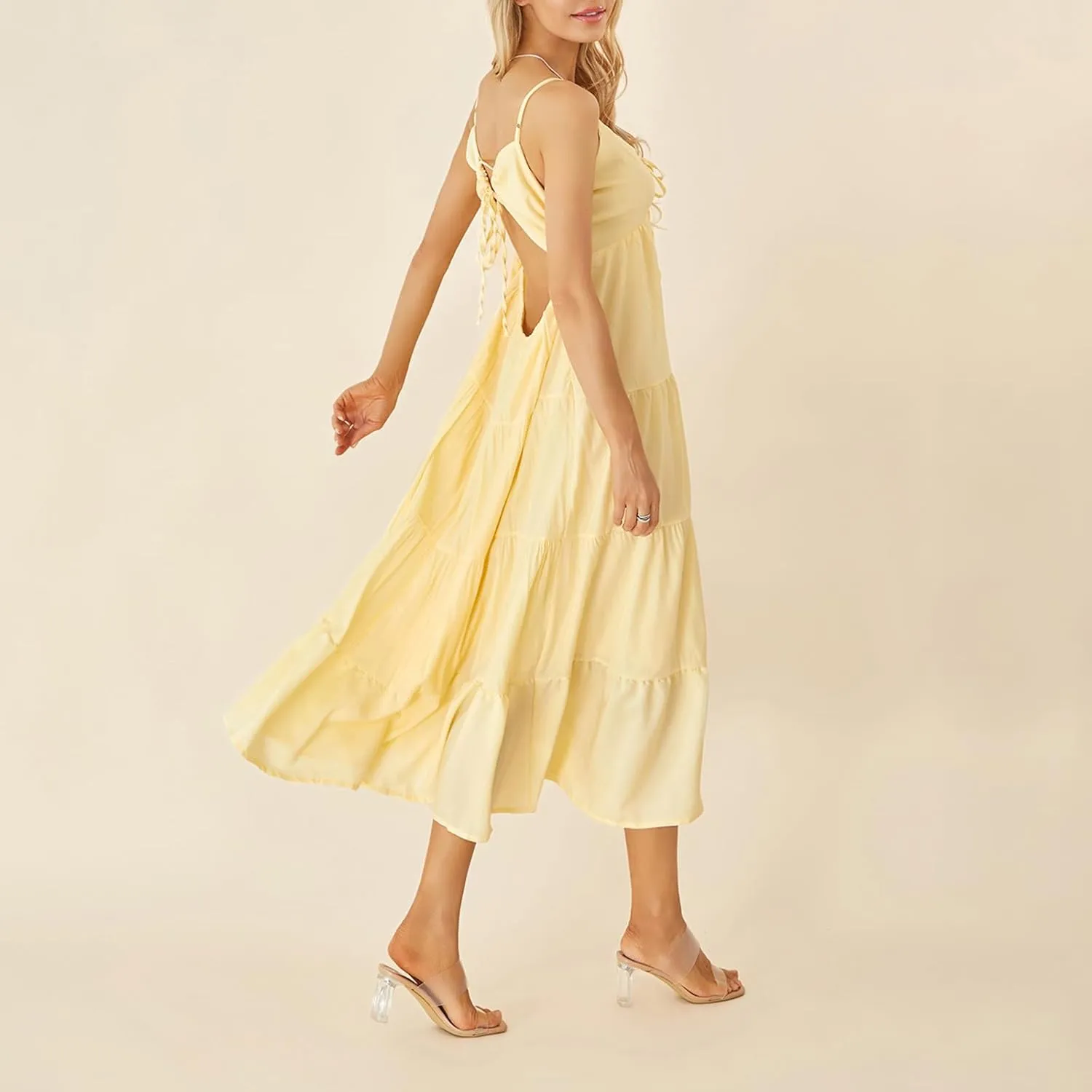 Women Y2k Bodycon Maxi Dress Open Back Flowy Long Dress Low Cut Spaghetti Strap Sundress Summer Sexy Clubwear
