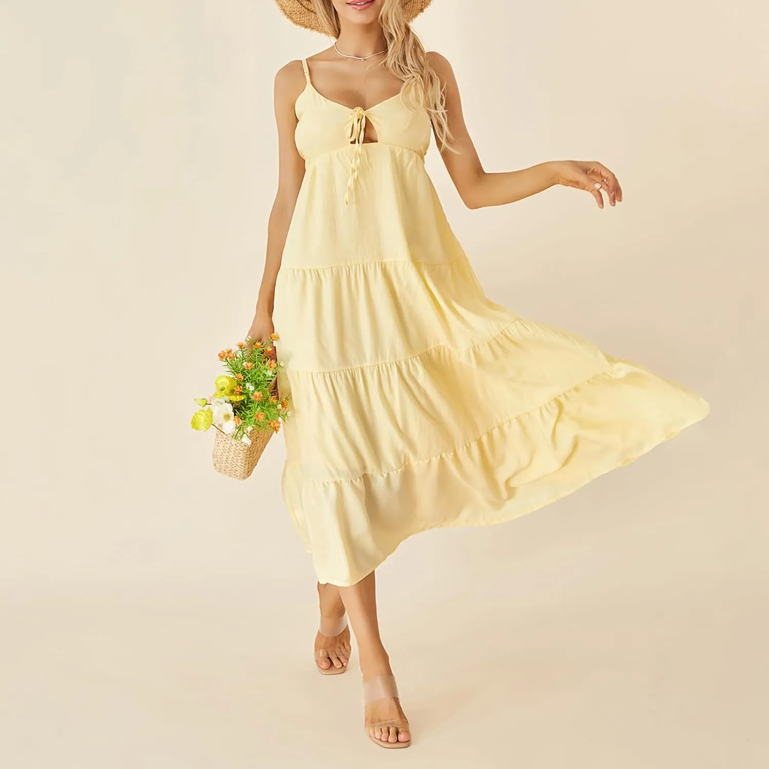 Women Y2k Bodycon Maxi Dress Open Back Flowy Long Dress Low Cut Spaghetti Strap Sundress Summer Sexy Clubwear