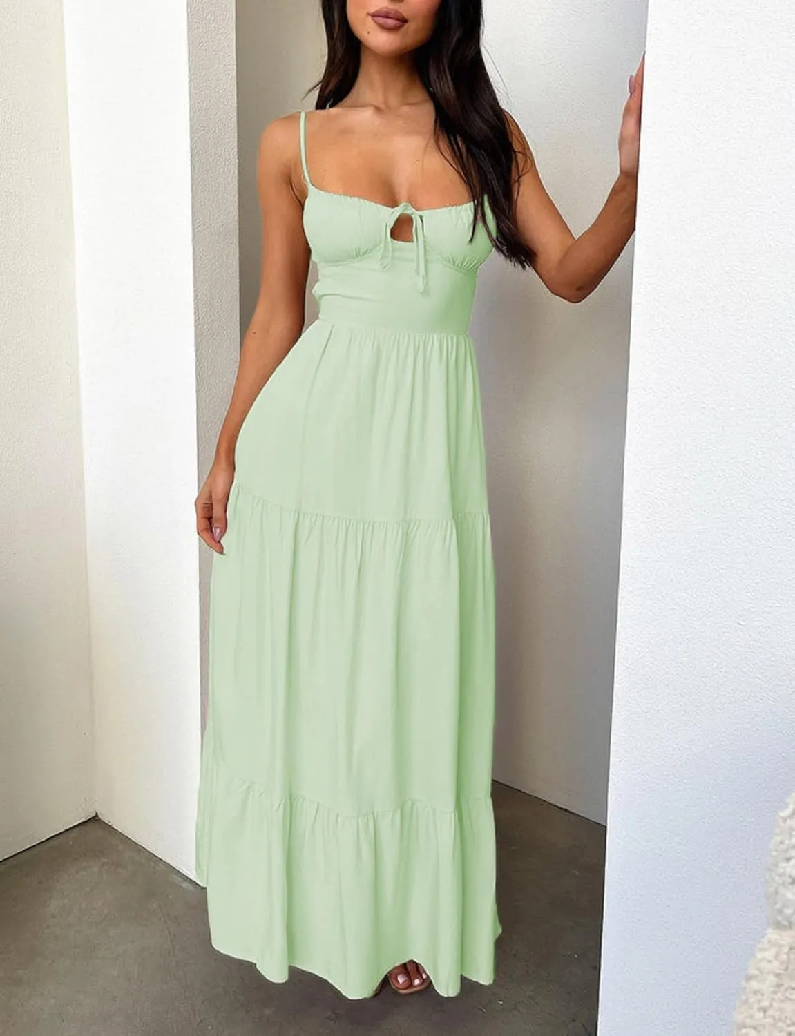 Women Y2k Bodycon Maxi Dress Open Back Flowy Long Dress Low Cut Spaghetti Strap Sundress Summer Sexy Clubwear