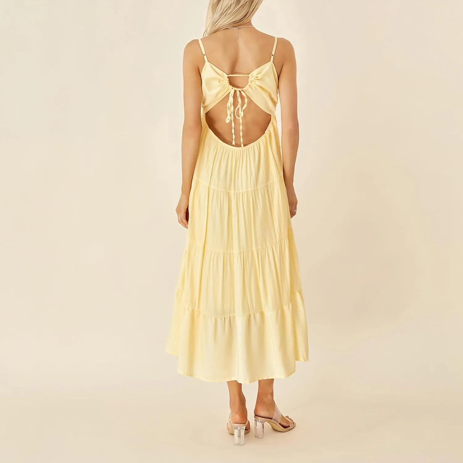 Women Y2k Bodycon Maxi Dress Open Back Flowy Long Dress Low Cut Spaghetti Strap Sundress Summer Sexy Clubwear