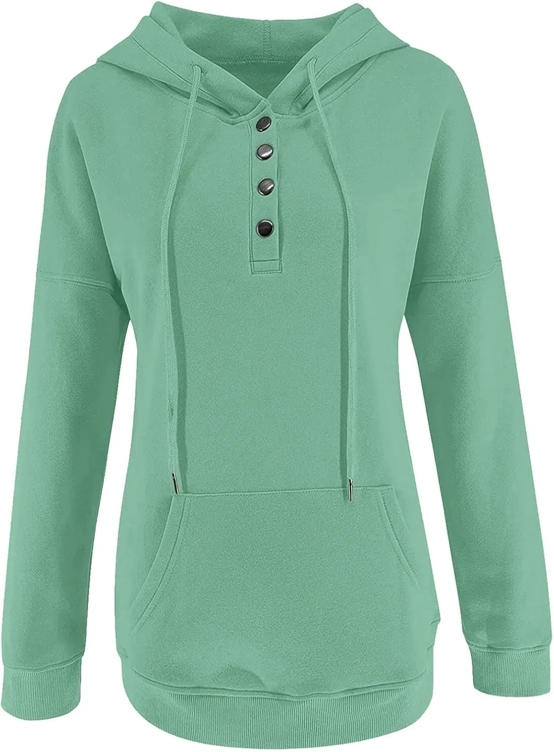 Womens 2024 Button Collar Hoodies Hooded Drawstring Pullover Sweatshirts Casual Long Sleeve Fall Fashion Shirts Top