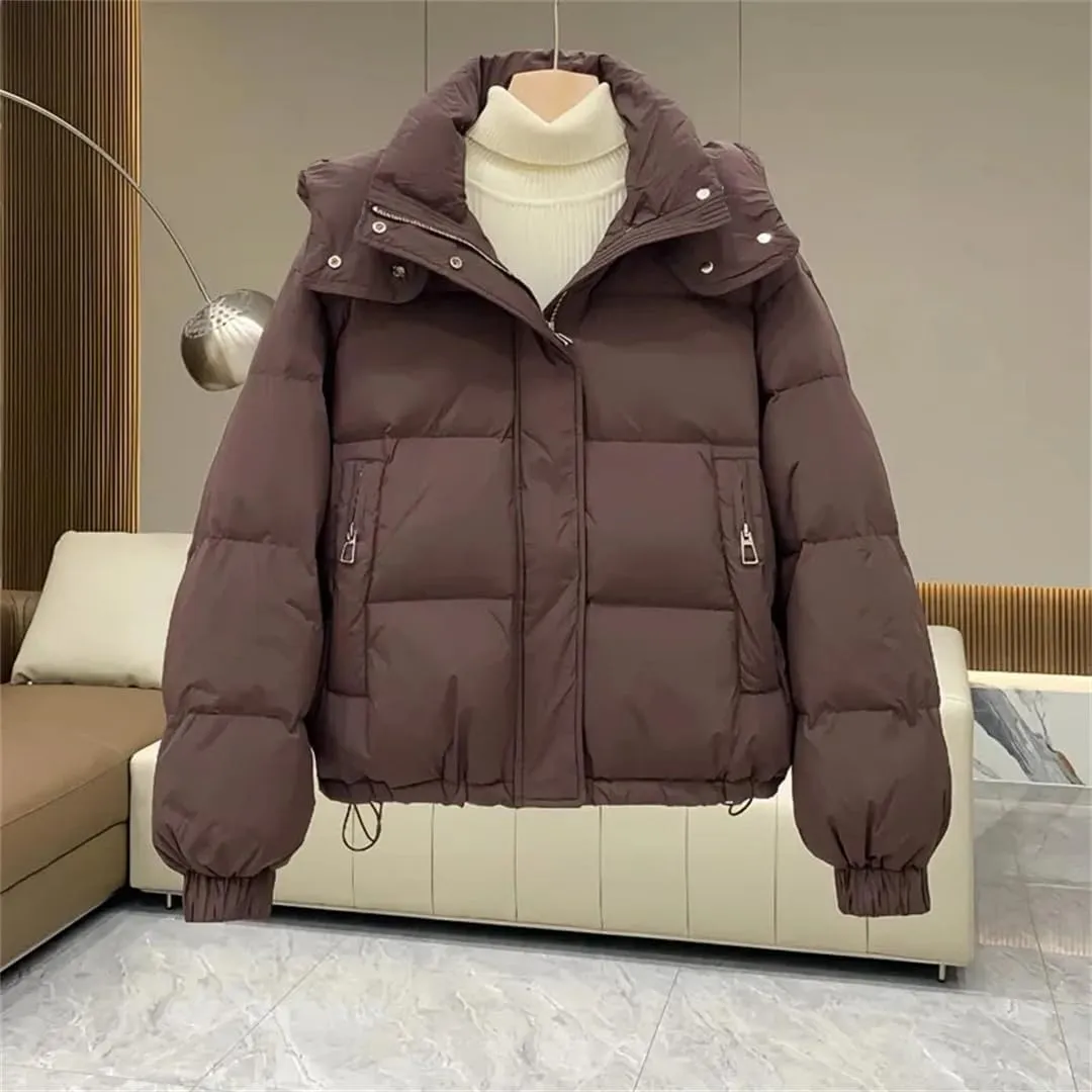 Women's Autumn Winter Down Cotton Jacket Women's Cotton-Padded Thicken Warm Hooded Parkas Short Coat