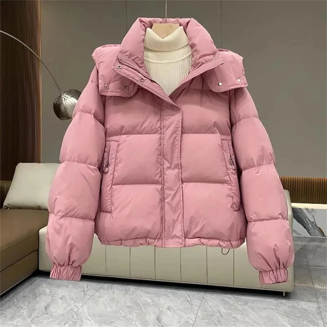 Women's Autumn Winter Down Cotton Jacket Women's Cotton-Padded Thicken Warm Hooded Parkas Short Coat