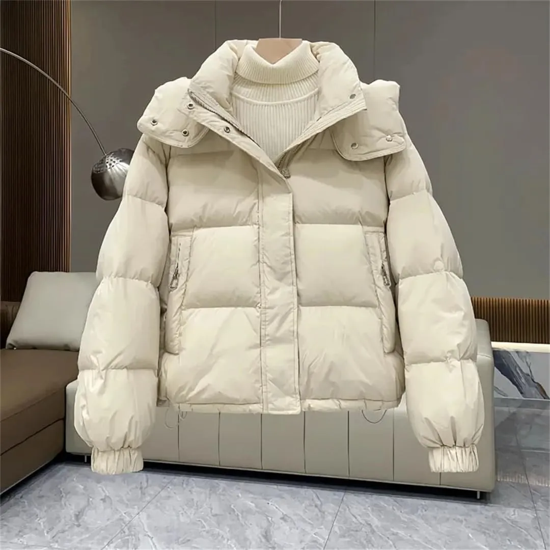 Women's Autumn Winter Down Cotton Jacket Women's Cotton-Padded Thicken Warm Hooded Parkas Short Coat
