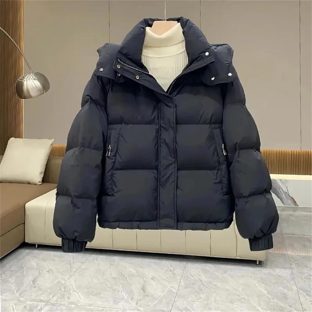 Women's Autumn Winter Down Cotton Jacket Women's Cotton-Padded Thicken Warm Hooded Parkas Short Coat