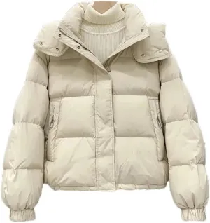 Women's Autumn Winter Down Cotton Jacket Women's Cotton-Padded Thicken Warm Hooded Parkas Short Coat