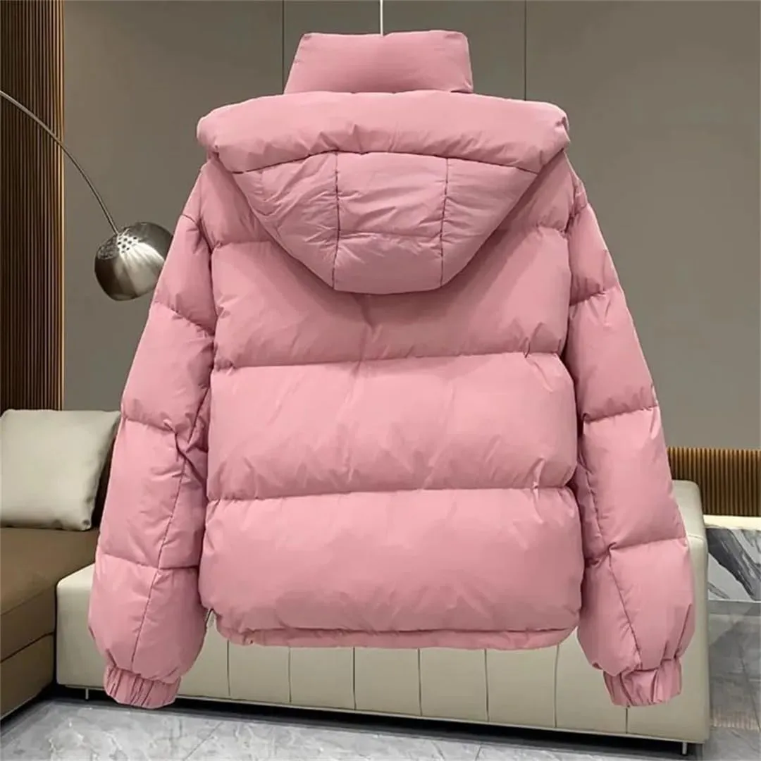 Women's Autumn Winter Down Cotton Jacket Women's Cotton-Padded Thicken Warm Hooded Parkas Short Coat