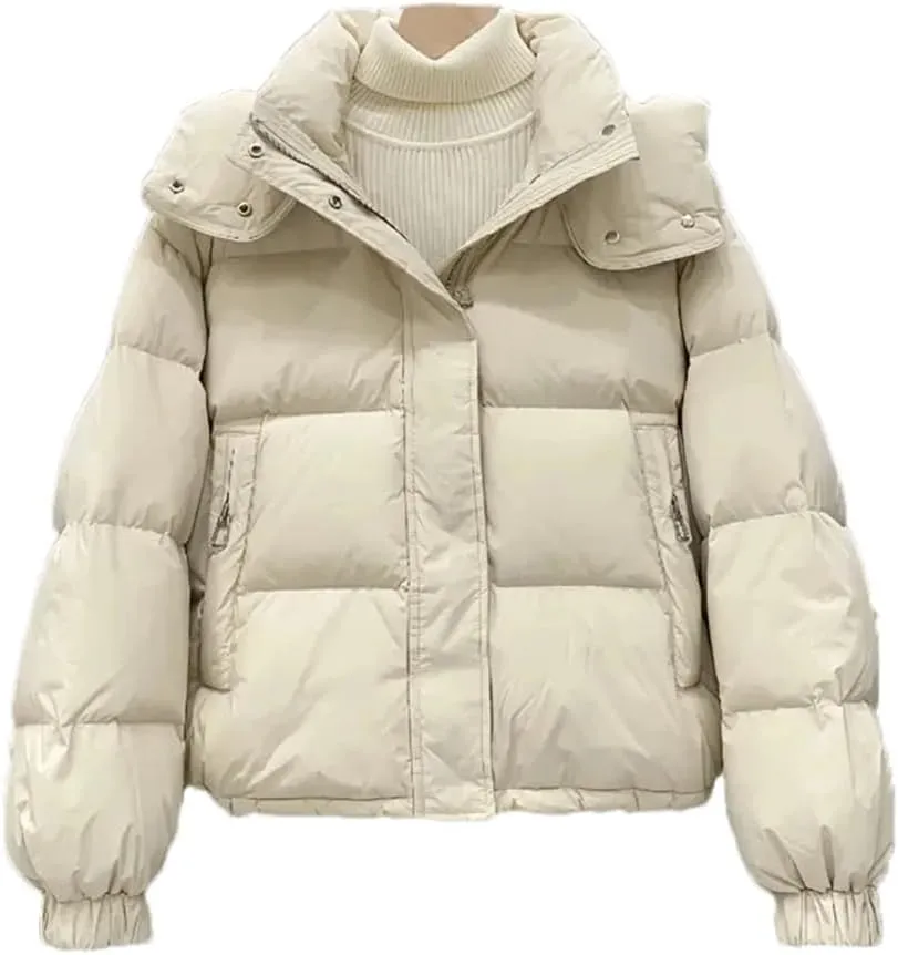 Women's Autumn Winter Down Cotton Jacket Women's Cotton-Padded Thicken Warm Hooded Parkas Short Coat