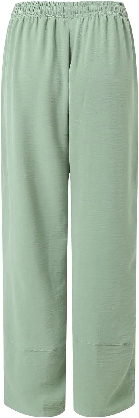 Womens Baggy Wide Leg Pants Casual Drawstring Elastic Waist Linen Carpi Pants Summer 2025 Harem Trousers with Pockets