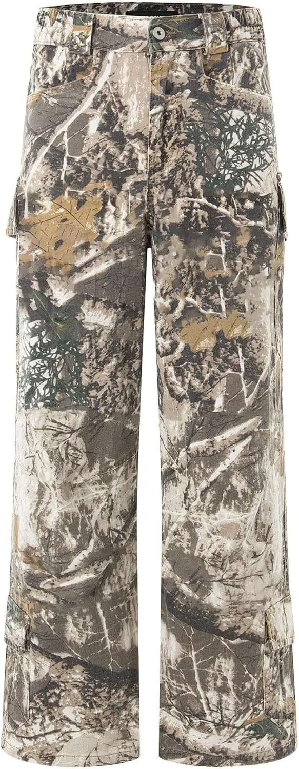 Women's Camo Cargo Pants Y2k Maple Leaf Print High Waist Baggy Camouflage Pants Loose Army Cargo Joggers Sweatpants