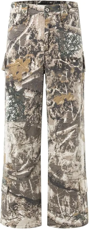 Women's Camo Cargo Pants Y2k Maple Leaf Print High Waist Baggy Camouflage Pants Loose Army Cargo Joggers Sweatpants