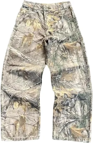 Women's Camo Cargo Pants Y2k Maple Leaf Print High Waist Baggy Camouflage Pants Loose Army Cargo Joggers Sweatpants