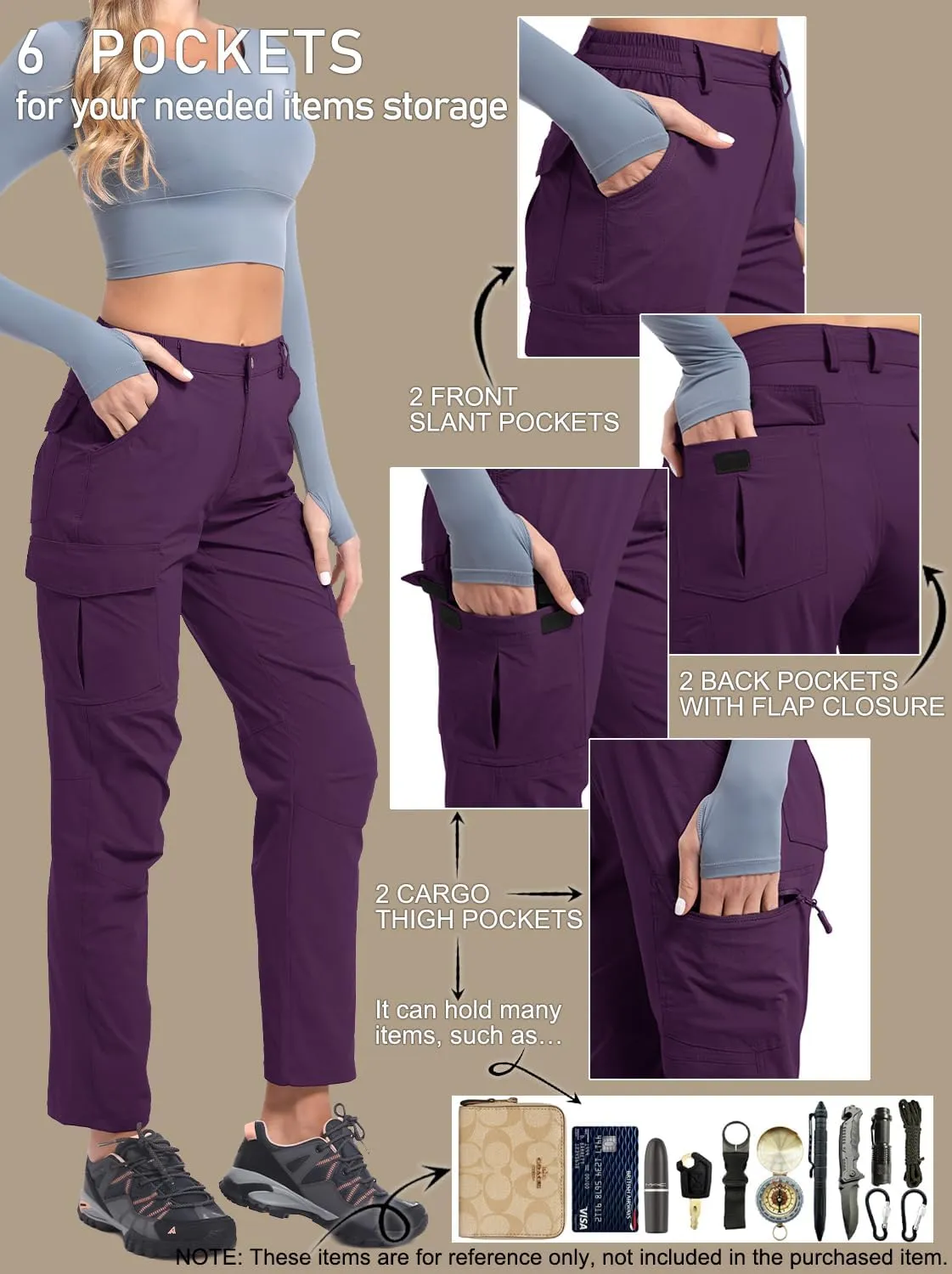 Women's Cargo Lightweight Hiking Pants Casual High Waisted Athletic Outdoor Travel Trousers with Pockets