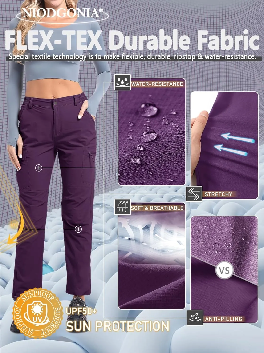 Women's Cargo Lightweight Hiking Pants Casual High Waisted Athletic Outdoor Travel Trousers with Pockets