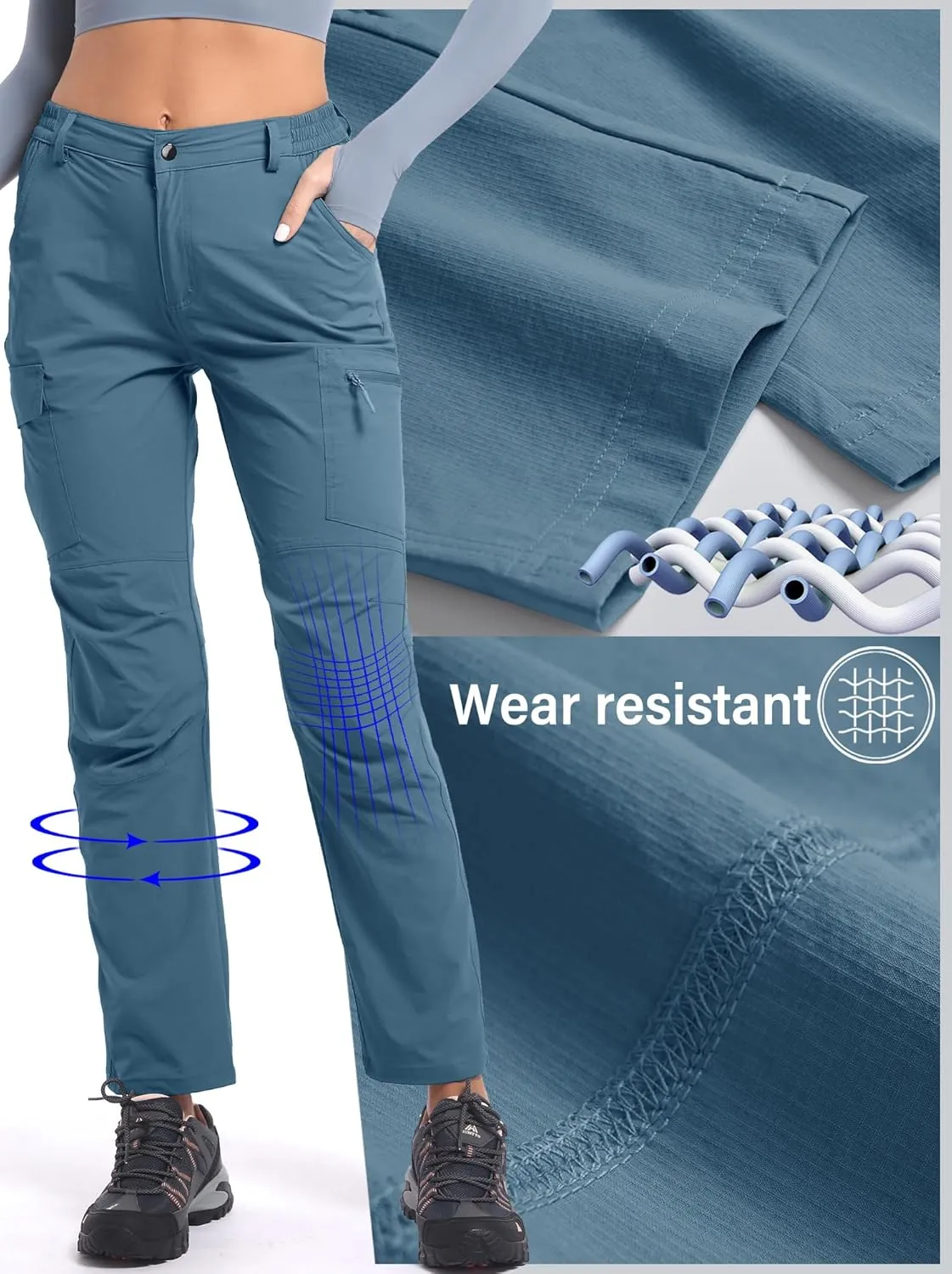 Women's Cargo Lightweight Hiking Pants Casual High Waisted Athletic Outdoor Travel Trousers with Pockets