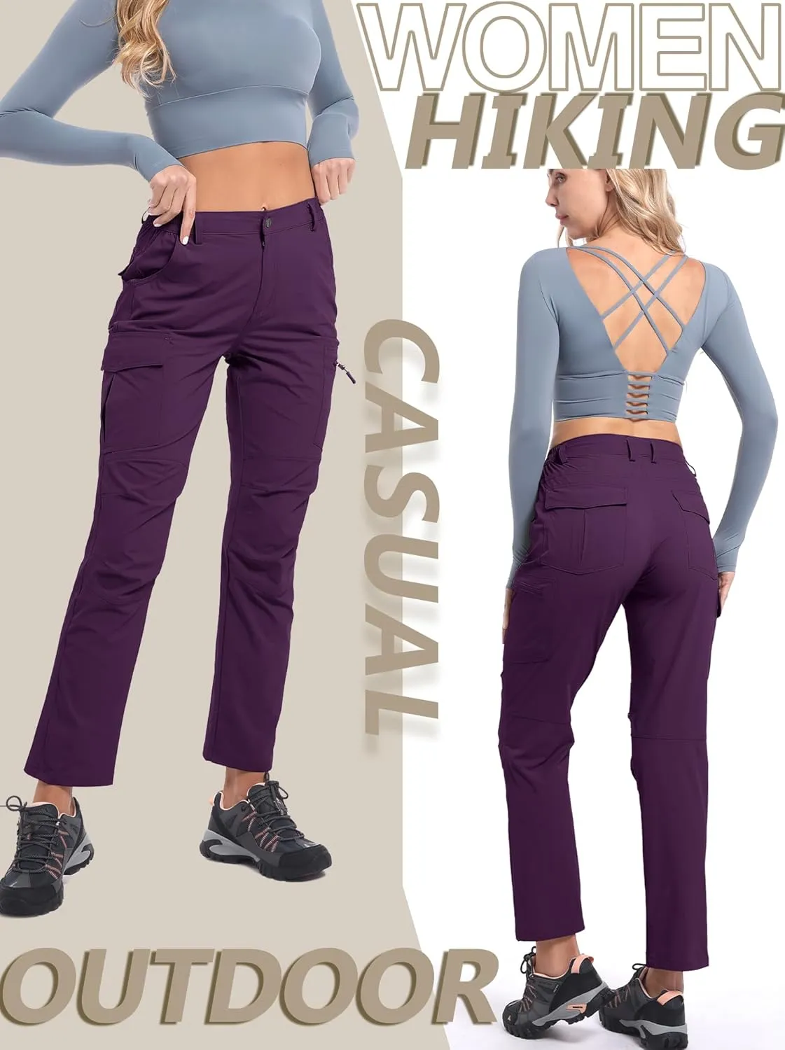 Women's Cargo Lightweight Hiking Pants Casual High Waisted Athletic Outdoor Travel Trousers with Pockets