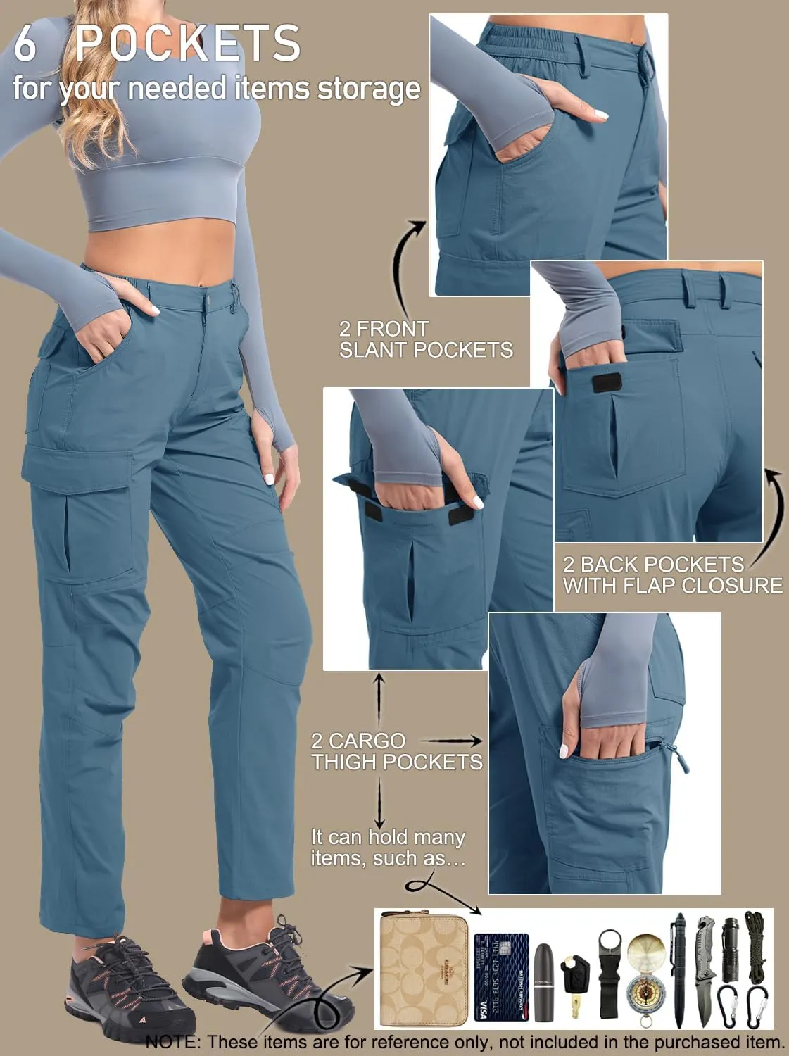 Women's Cargo Lightweight Hiking Pants Casual High Waisted Athletic Outdoor Travel Trousers with Pockets