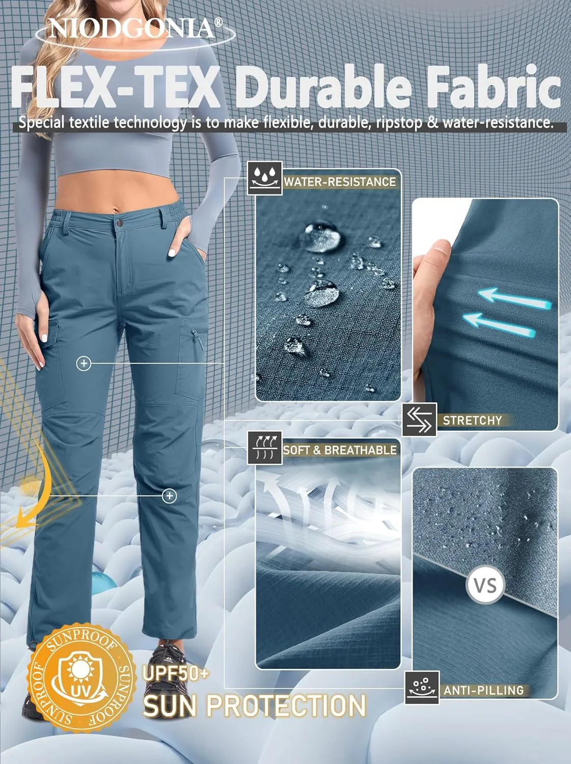 Women's Cargo Lightweight Hiking Pants Casual High Waisted Athletic Outdoor Travel Trousers with Pockets