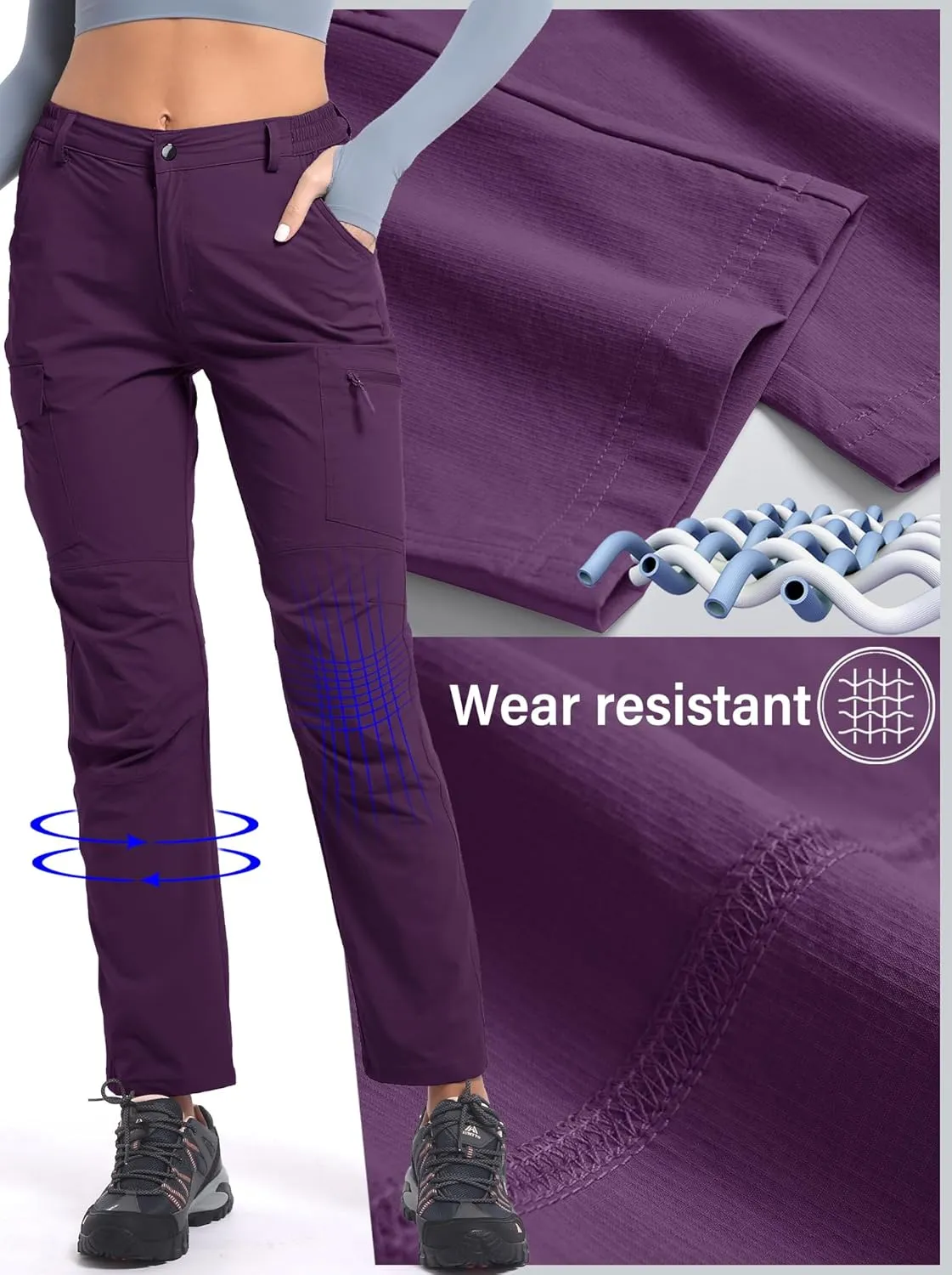 Women's Cargo Lightweight Hiking Pants Casual High Waisted Athletic Outdoor Travel Trousers with Pockets