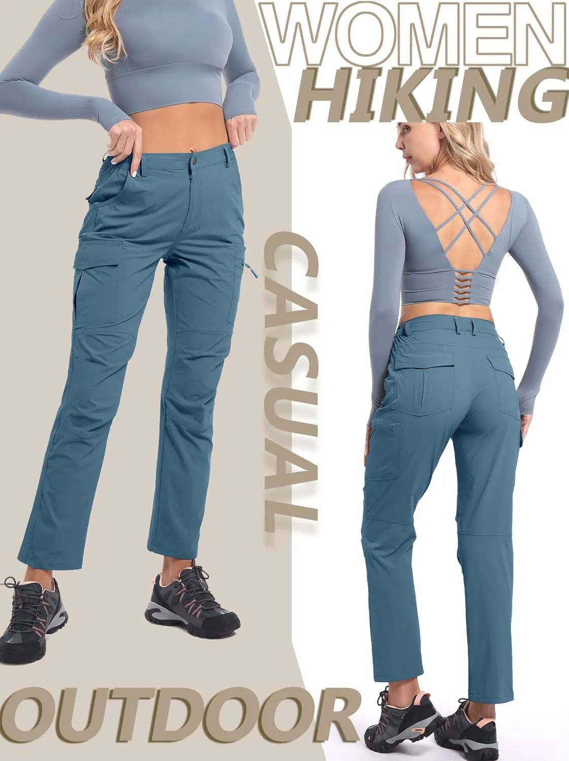 Women's Cargo Lightweight Hiking Pants Casual High Waisted Athletic Outdoor Travel Trousers with Pockets
