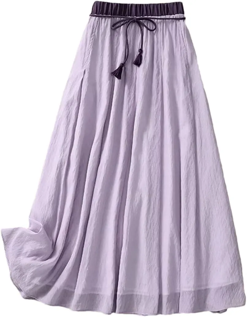 Women's Casual High Waist Skirt Solid Color Lace Mid-Length Pleated Skirt
