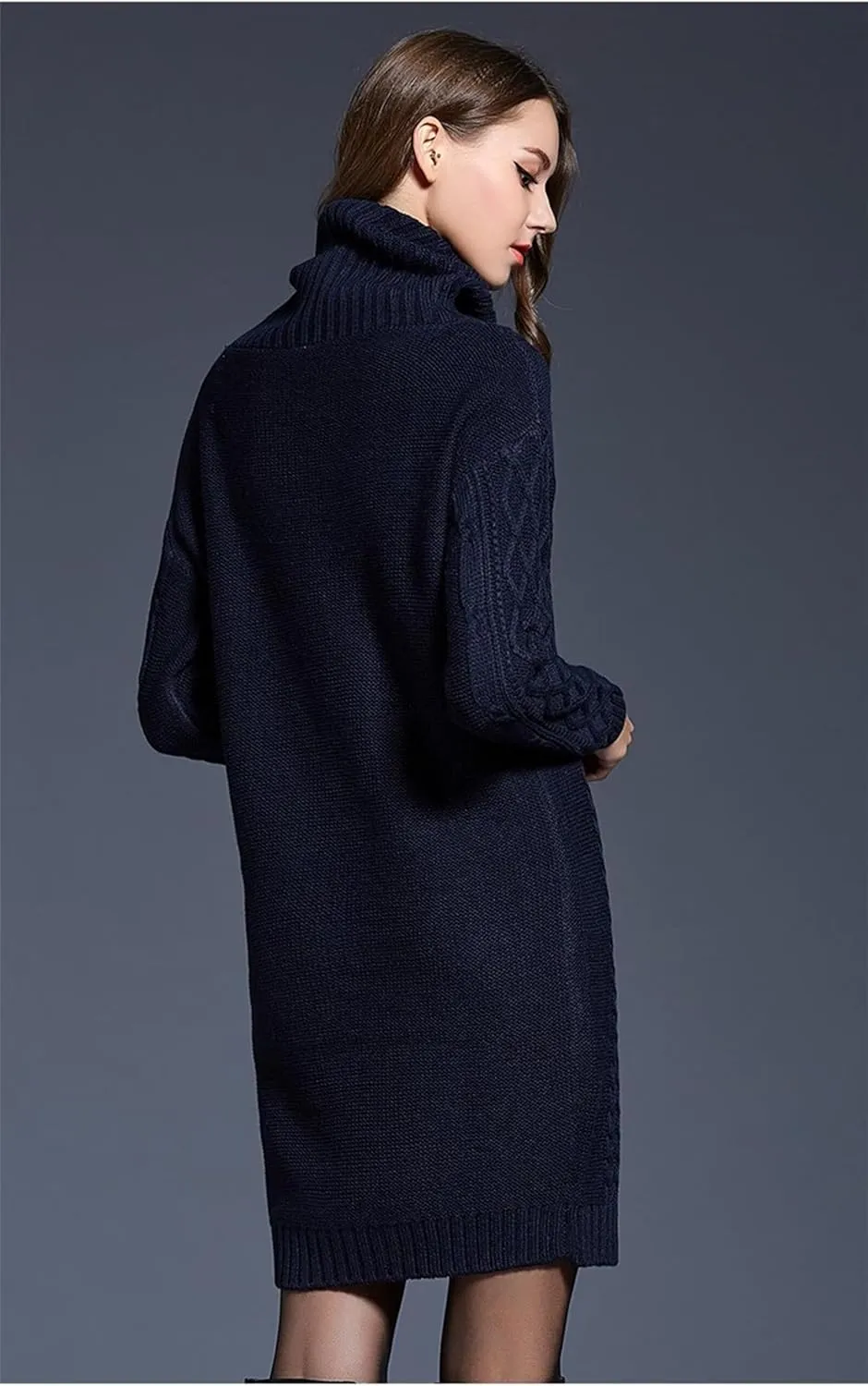 Women's Casual Winter Dress - Trendy Long Sleeve Turtle Neck Knit Maxi Christmas Dress - Warm Plus Size