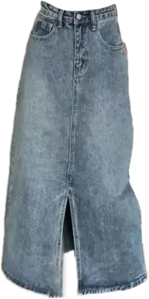 Women's Denim Skirt  High-Waisted Slimming Long Dress A-Line Skirt with Side Slit Dress