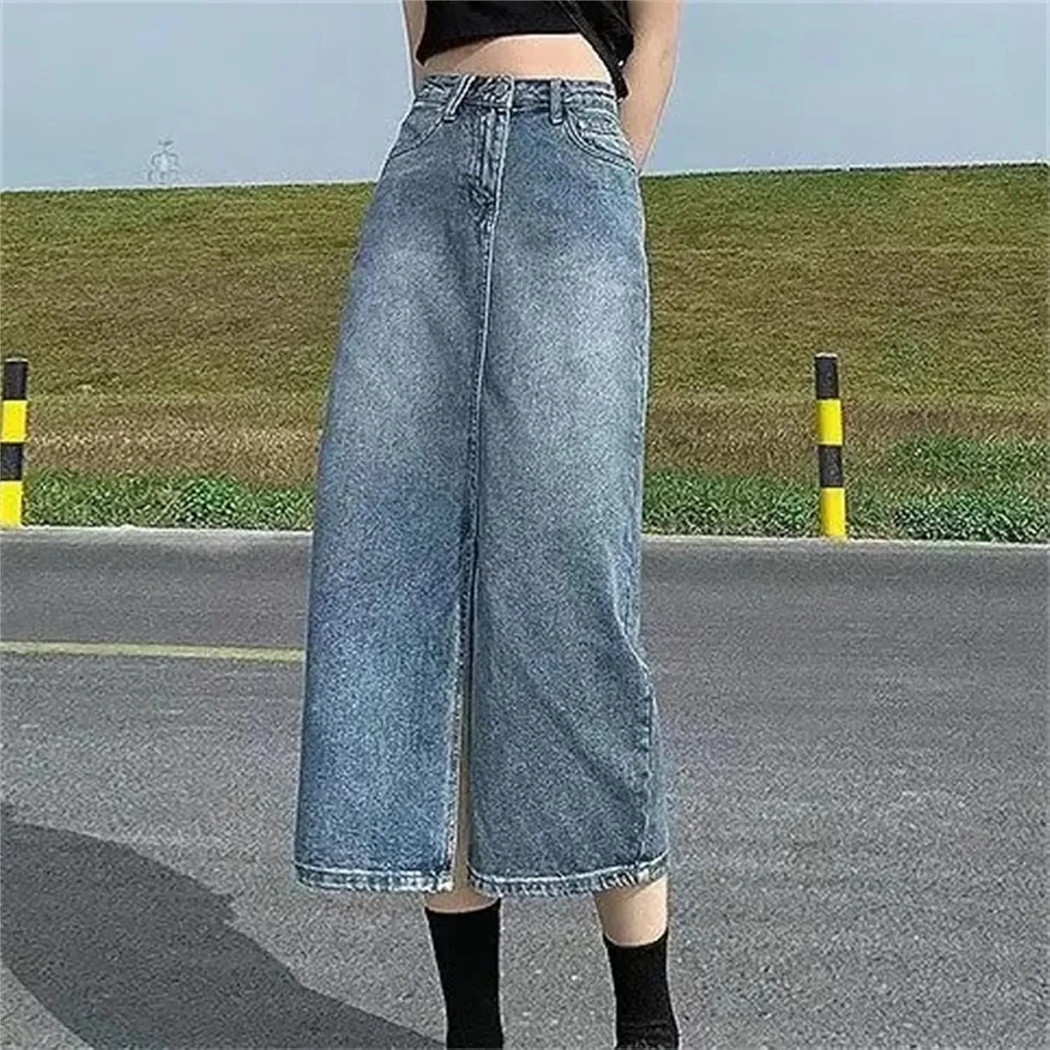 Women's Denim Skirt  Summer High-Waisted A-Line Medium-Length Petite Hip Covering Side Slit Long Dress