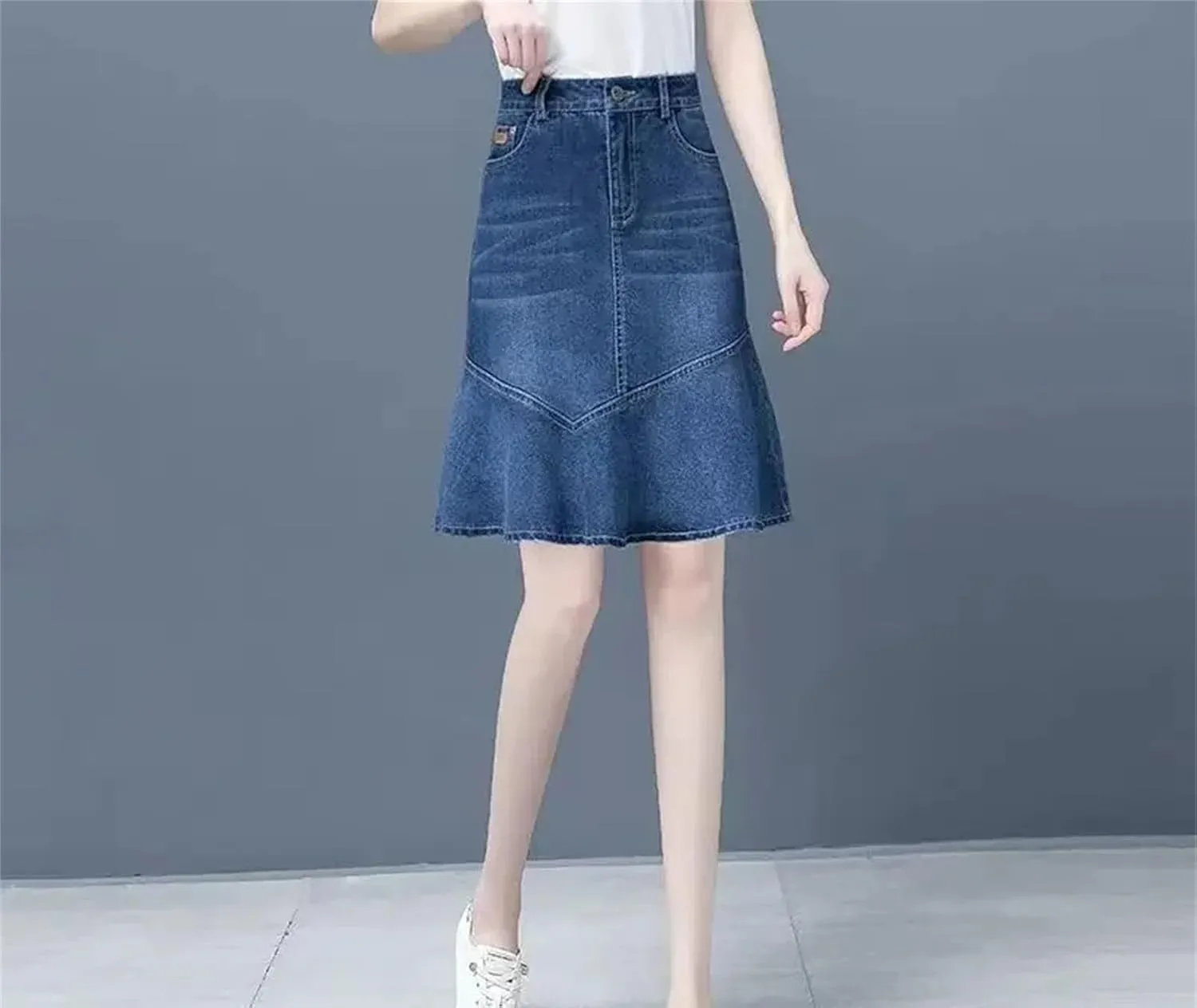 Women's Denim Skirt Zipper Ruffle with Pocket Jeans Skirts Fashion Harajuku Style High Waisted A-Line Skirt