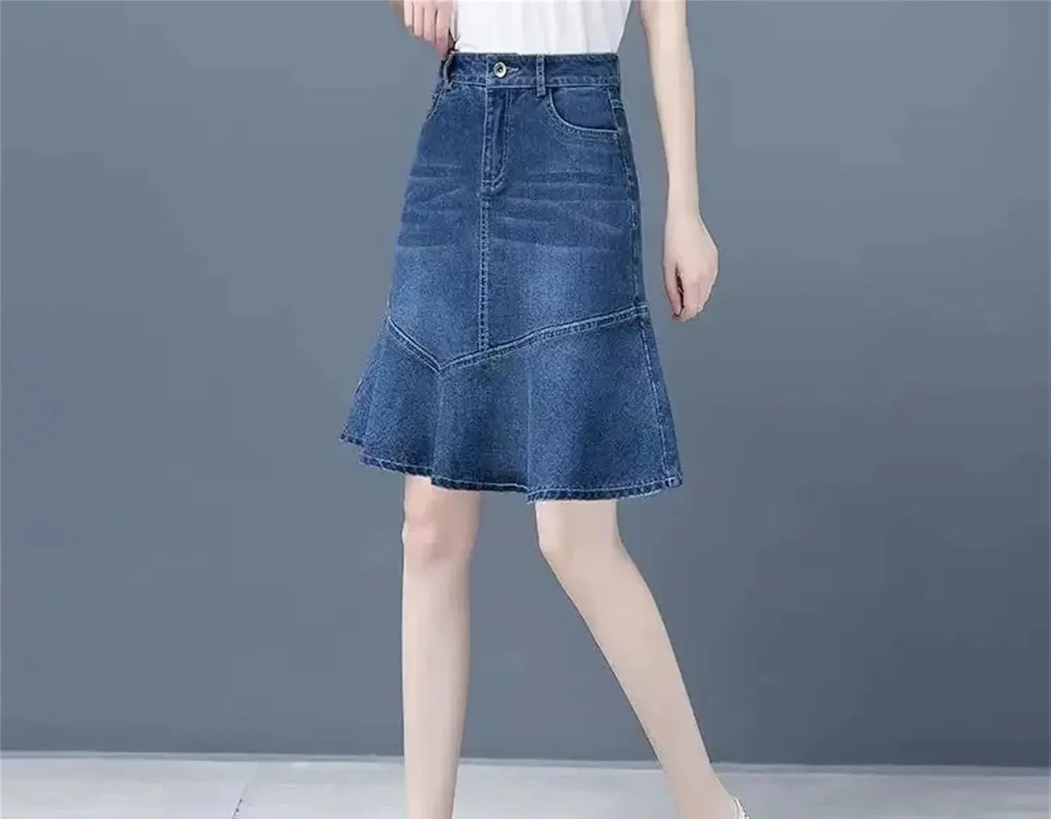Women's Denim Skirt Zipper Ruffle with Pocket Jeans Skirts Fashion Harajuku Style High Waisted A-Line Skirt
