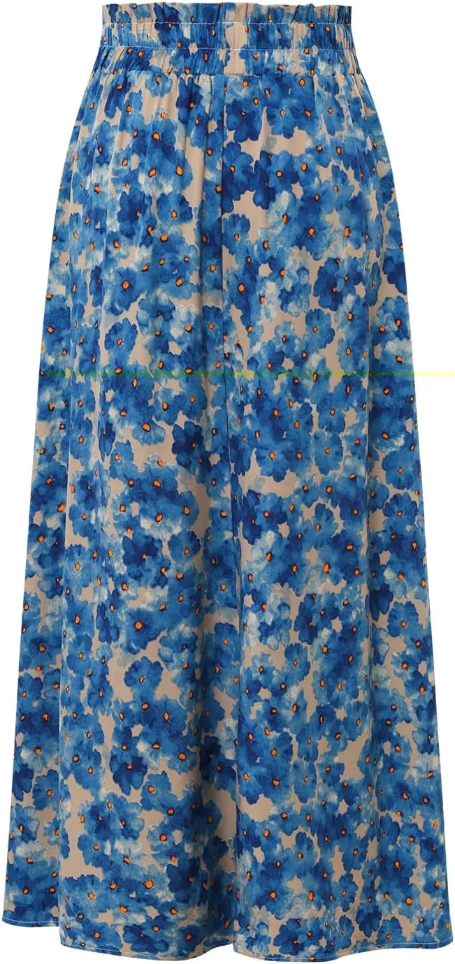Women's Elastic Waist Skirt in Spring Summer and Autumn Leisure Printing Pocket High Waist Skirt