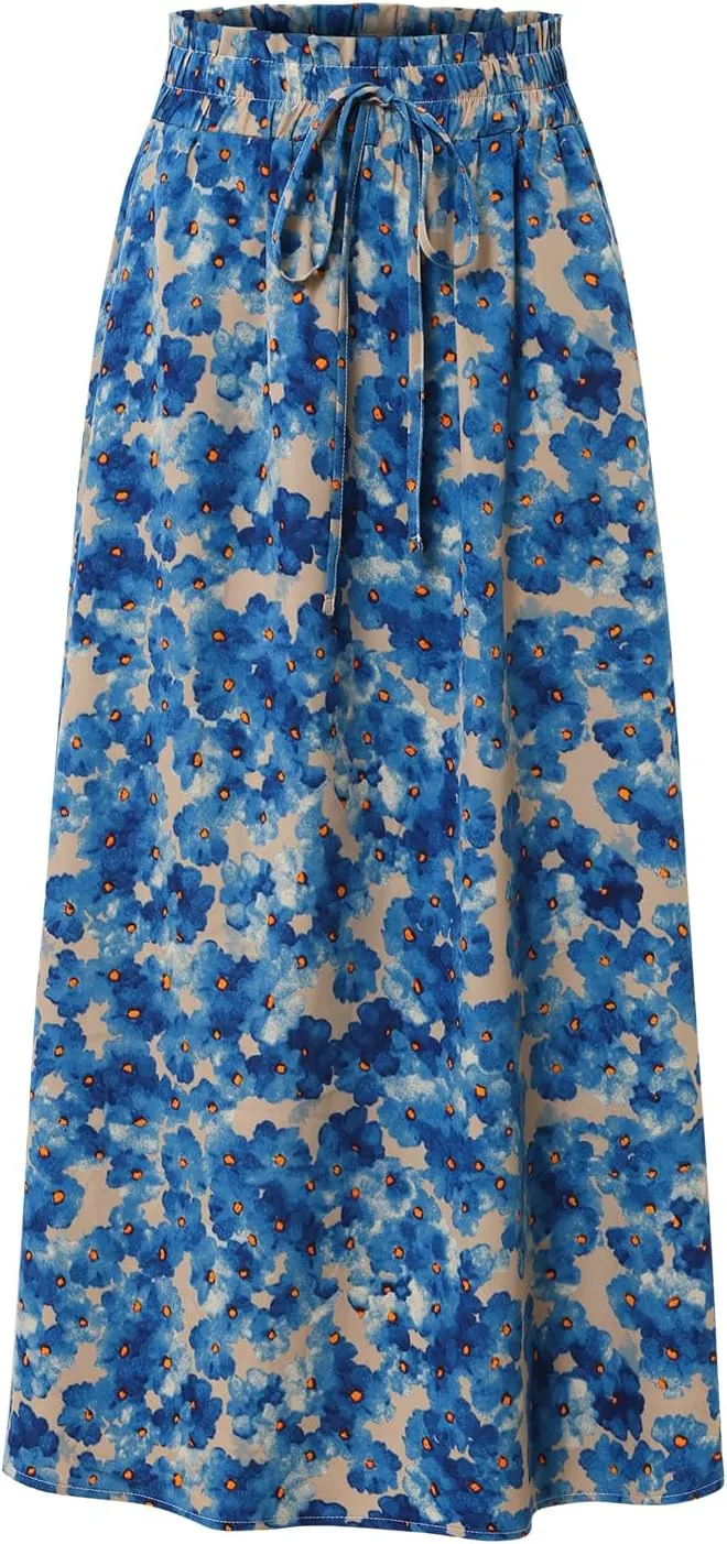 Women's Elastic Waist Skirt in Spring Summer and Autumn Leisure Printing Pocket High Waist Skirt