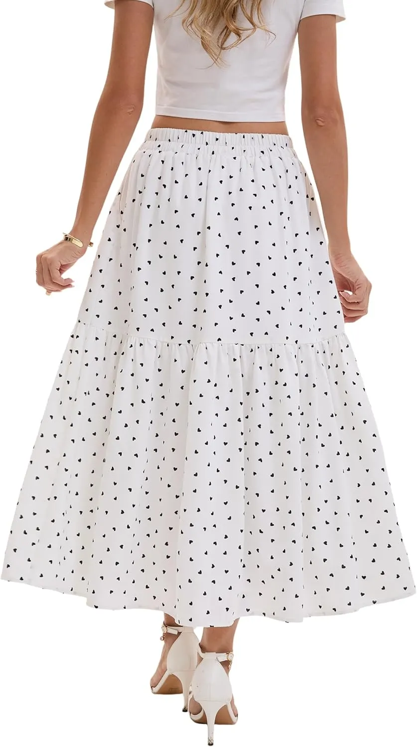Women's Elastic Waist Skirt in Spring Summer Autumn and Winter Big Pleated Skirt with Pockets
