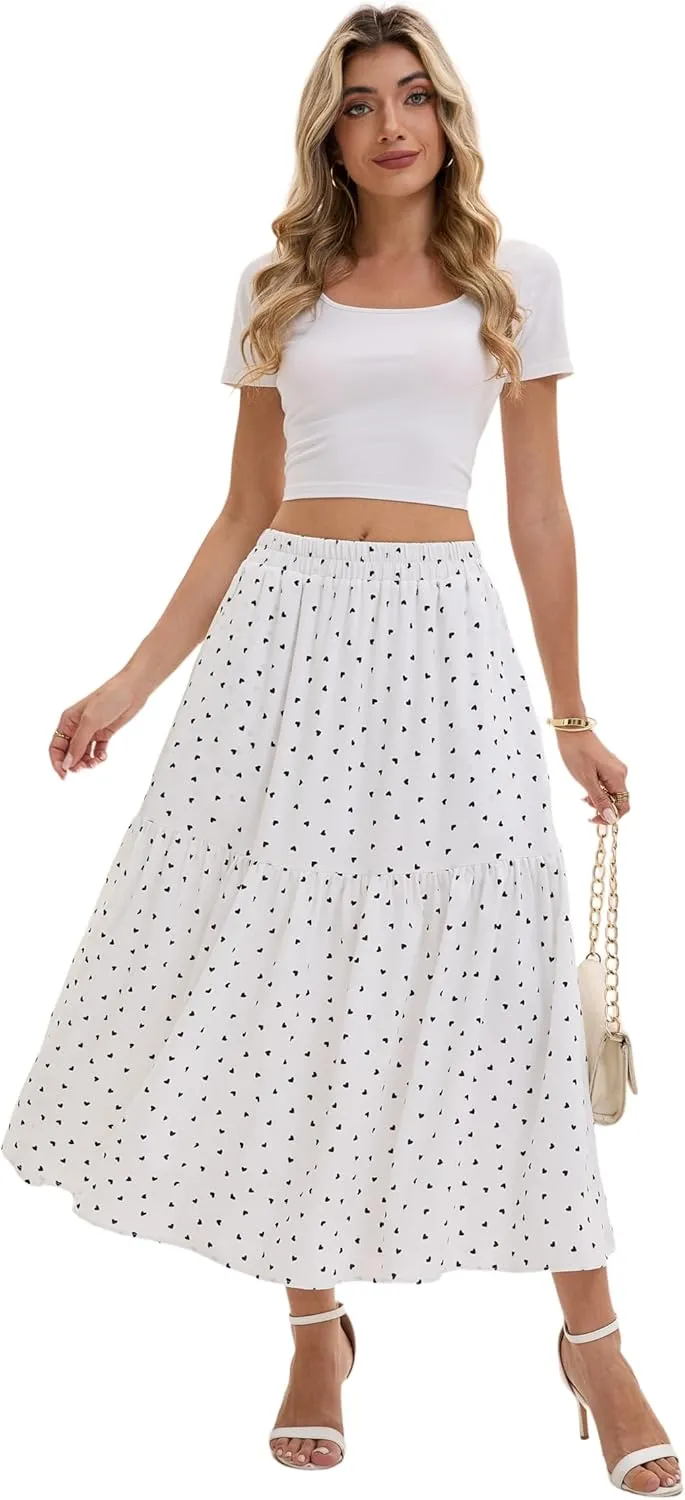 Women's Elastic Waist Skirt in Spring Summer Autumn and Winter Big Pleated Skirt with Pockets