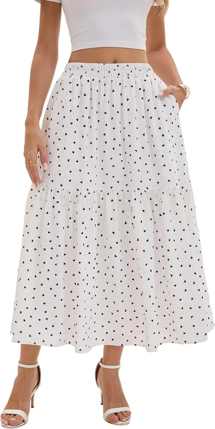 Women's Elastic Waist Skirt in Spring Summer Autumn and Winter Big Pleated Skirt with Pockets