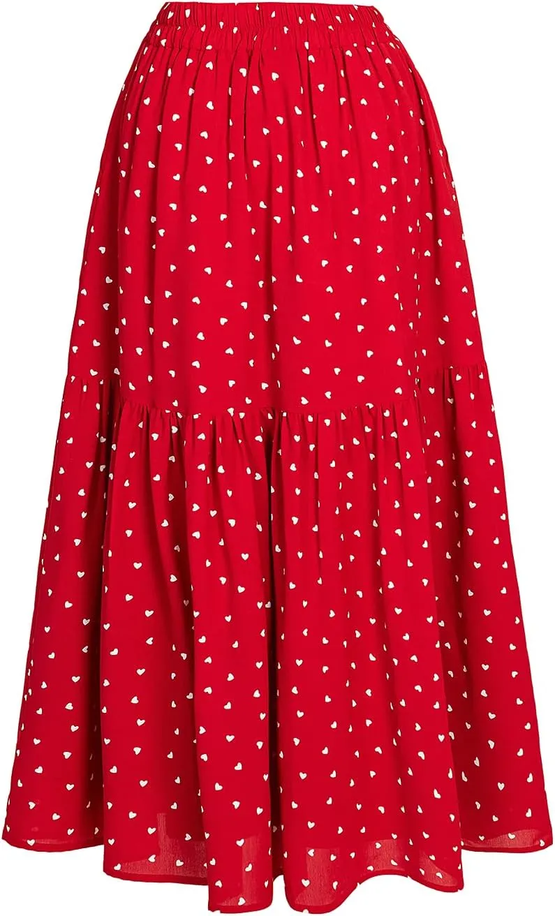 Women's Elastic Waist Skirt in Spring Summer Autumn and Winter Big Pleated Skirt with Pockets